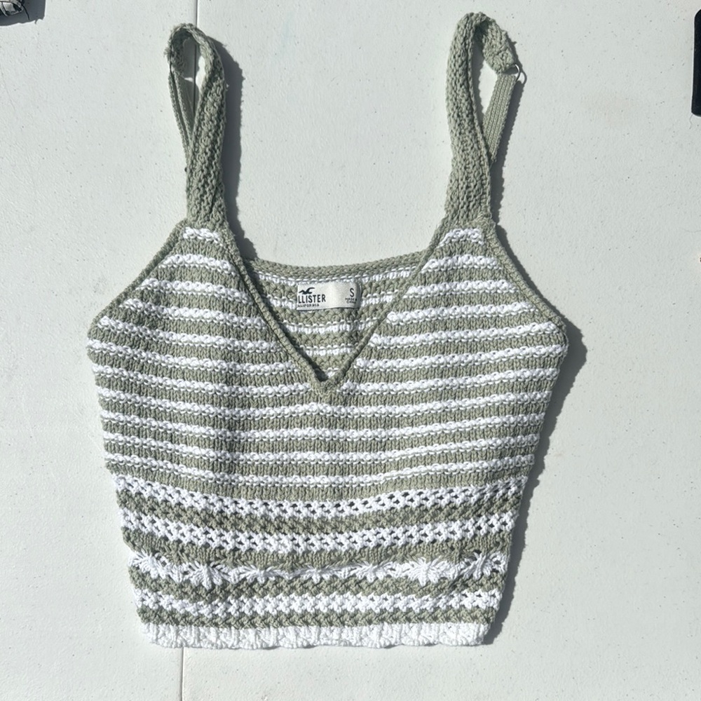 Hollister Green and White Knit Crop Top